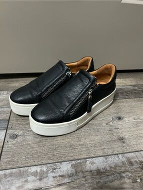 Woolworths Black Leather double Zip-Top Platform Sneakers